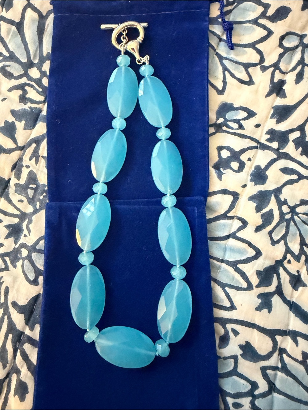 Turquoise Blue Beaded Statement Necklace - Women Jewelry- 18 inches